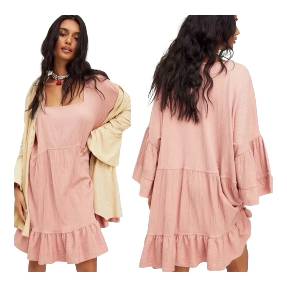 Free People Dusty Pink Mini Dress with Ruffle Hem